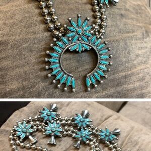 Turquoise Squash Blossom Style Statement Necklace